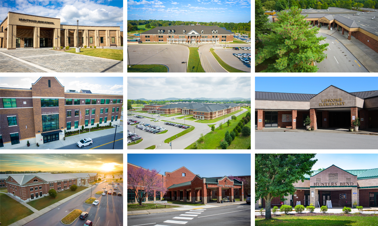 Nine school exteriors